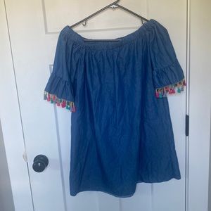 Light weight chambray off shoulder dress